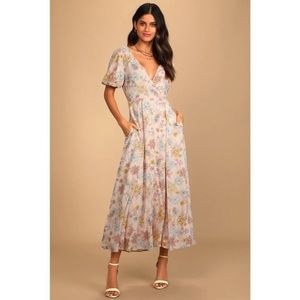 Lulu’s Light Pink Floral Midi Dress (XL)